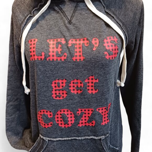 NWT Grayson Threads "Let's Get Cozy" Gray Distressed Kangaroo Hoodie Size XS - Picture 3 of 15
